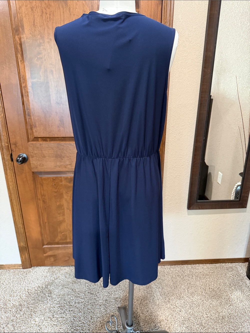 Tahari Navy Sleeveless Faux-Wrap Dress with Side Tie - XL - Picture 4 of 8